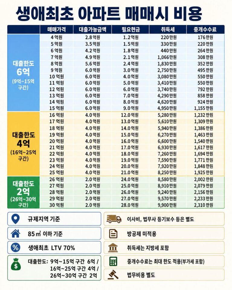 2026 생애최초 아파트 매매시 필요비용을 한눈에 살펴봅니다.